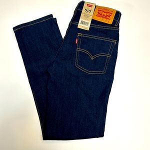 Levi's 510 Skinny Jeans Girls Size 12 Denim 26x26 Kids Button Zipper Blue New